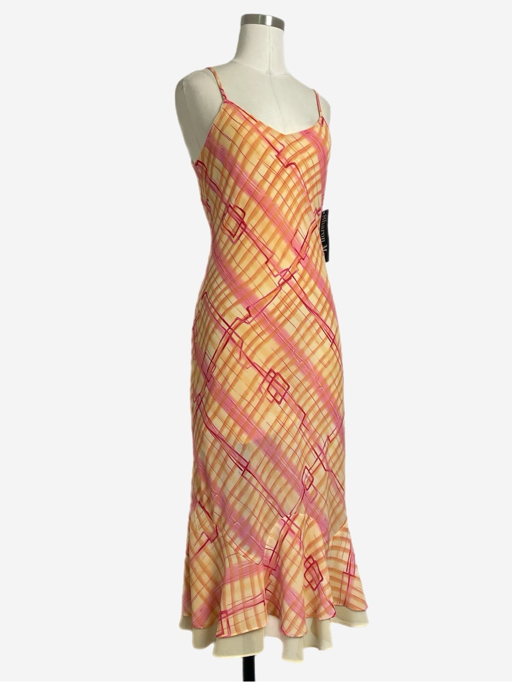 Vintage Y2K Sharon Max NWT Deadstock Orange pink geometric layered midi dress S - Picture 3 of 12